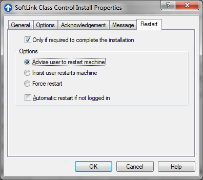 SoftLINK Install Properties Restart Tab