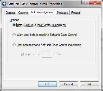 SoftLINK Install Properties Acknowlegment Tab